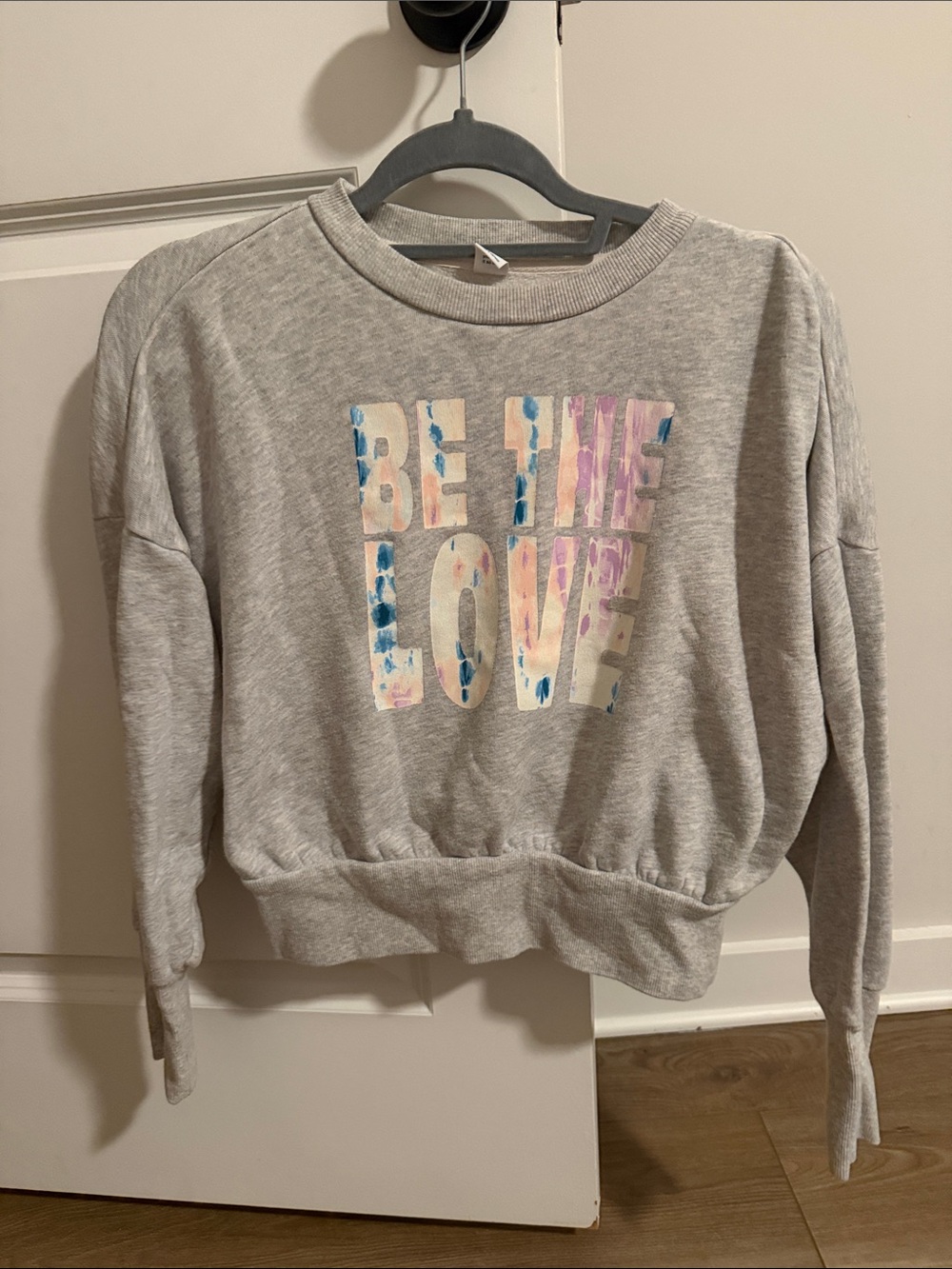Old Navy Gray Crewneck Sweatshirt with Multicolor 'Be The Love' Graphic
